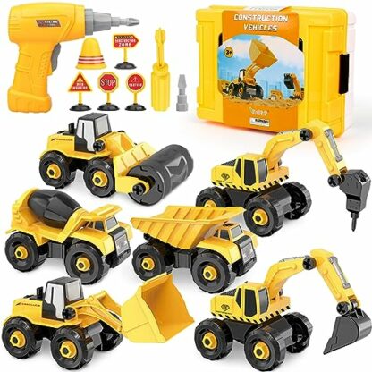 Vanplay 6 in 1 Take-Apart Construction Vehicles include Toy Drill & Box, Digger Excavators Truck Building STEM Learning Gift, Electric Drill Toy Set for Boys Girls 3 4 5 years old 2 Vanplay 6 in 1 Take-Apart Construction Vehicles include Toy Drill & Box, Digger Excavators Truck Building STEM Learning Gift, Electric Drill Toy Set for Boys Girls 3 4 5 years old - Image 2