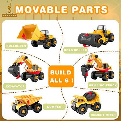 Vanplay Take-Apart Construction Vehicles Excavators Truck Toy with Storage Box, 6 in 1 DIY Building Educational Gift Toys for Boys Girls Age 3 4 5 - Image 3