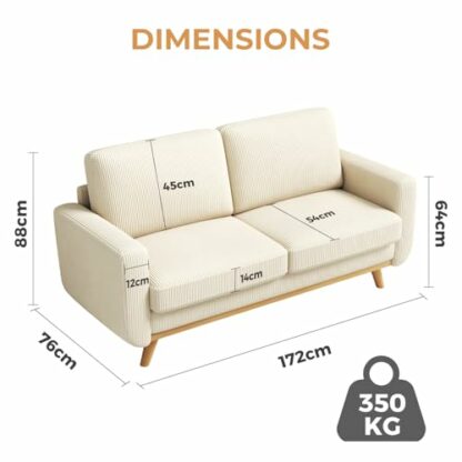 Vesgantti 172cm Loveseat Sofa, Comfy Corduroy Couch with Spring Cushion, 2 Seater Sofa with Solid Wood, Sofa Couch with Deep Seat, Sofa for Bedroom, Loveseat for Living Room, Office Couch - Image 3