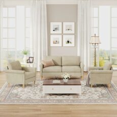 Vesgantti Fabric Loveseat Sofa with Bilateral Pocket Storage, Upholstered Couch Perfect for Living Room, Bedroom, Office, Small Space, Tool-free Assembly