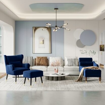 Vesgantti Velvet Armchair and Lumbar Pillow, Modern Wing Back Accent Chair with Ottoman, Large Occasional Chair for Living Room Bedroom Study Room Office 3 Vesgantti Velvet Armchair and Lumbar Pillow, Modern Wing Back Accent Chair with Ottoman, Large Occasional Chair for Living Room Bedroom Study Room Office - Image 3