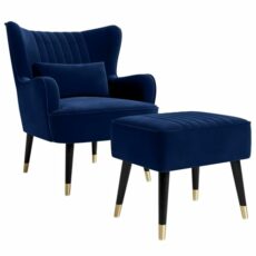 Vesgantti Velvet Armchair and Lumbar Pillow, Modern Wing Back Accent Chair with Ottoman, Large Occasional Chair for Living Room Bedroom Study Room Office