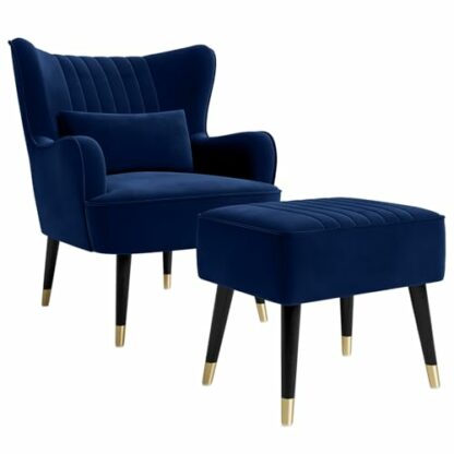 Vesgantti Velvet Armchair and Lumbar Pillow, Modern Wing Back Accent Chair with Ottoman, Large Occasional Chair for Living Room Bedroom Study Room Office 2 Vesgantti Velvet Armchair and Lumbar Pillow, Modern Wing Back Accent Chair with Ottoman, Large Occasional Chair for Living Room Bedroom Study Room Office - Image 2