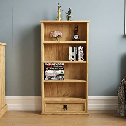 Vida Designs Corona Bookcase, 1 Drawer, Blu-ray/CD Rack, Solid Pine Wood - Image 3