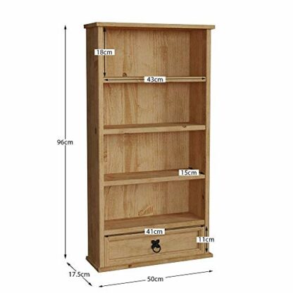 Vida Designs Corona Bookcase, 1 Drawer, Blu-ray/CD Rack, Solid Pine Wood - Image 4