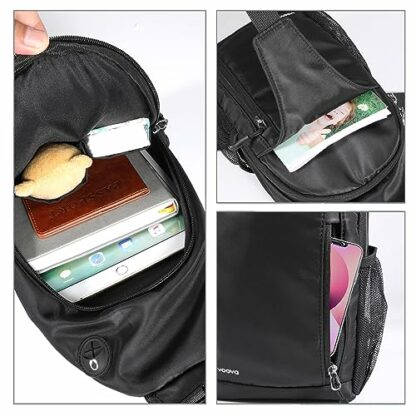 Voova Sling Bag Crossbody Backpack for Men Women, Waterproof Small Chest Shoulder Cross Body Bag Travel Hiking Casual Daypack, Black - Image 3