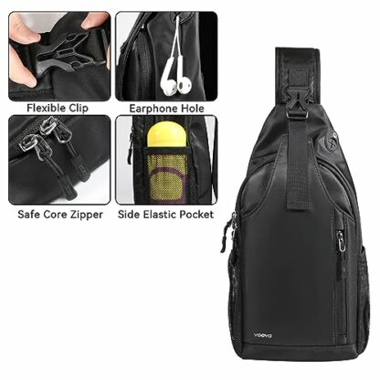 Voova Sling Bag Crossbody Backpack for Men Women, Waterproof Small Chest Shoulder Cross Body Bag Travel Hiking Casual Daypack, Black - Image 4