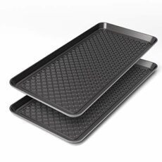 Vramy Multi-Purpose Boot Trays,Set of 2 Black Heavy Duty Shoe Trays for All Weather,Pet Feeding Mat,Use for Indoor and Outdoor,30" x 15" x 1.2"