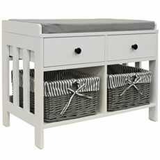 WATSONS DOUBLE - Storage/Shoe Storage Bench with Two Drawers and Baskets - White/Grey
