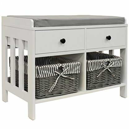 WATSONS DOUBLE - Storage/Shoe Storage Bench with Two Drawers and Baskets - White/Grey 2 WATSONS DOUBLE - Storage/Shoe Storage Bench with Two Drawers and Baskets - White/Grey - Image 2