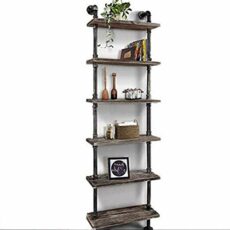 WGX Design For You Industrial Modern Ladder Shelf Bookcase,Wood Storage Shelf,Display Shelving, Wall Mounted Wood Shelves, Metal Wood Shelves Bookshelf Vintage Wrought Iron Finish