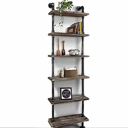 WGX Design For You Industrial Modern Ladder Shelf Bookcase,Wood Storage Shelf,Display Shelving, Wall Mounted Wood Shelves, Metal Wood Shelves Bookshelf Vintage Wrought Iron Finish - Image 2