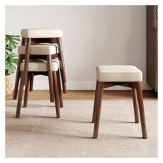 WIGSELBL Wood Stools Upholstered Backless Stackable Stool Chairs,Modern Kitchen Bar Stools with Back and Wood Legs,Farmhouse Upholstered Island Stools Chair