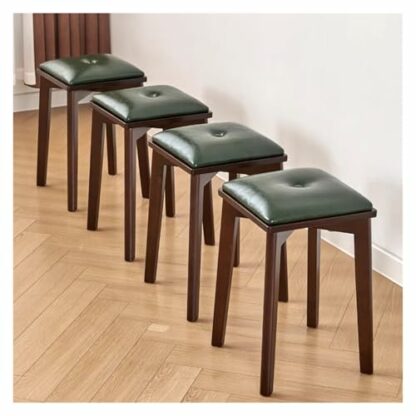 Wooden Stackable Kitchen Counter Stools with Leather Seat and Backrest Set of 4 - Image 2