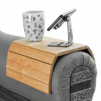 WINSOME Wooden Sofa Arm Tray Foldable Sofa Tray Couch Armrest Table Flexible Arm chair Tray Perfect for Drink Snacks, Magazine, and Remote - Image 2