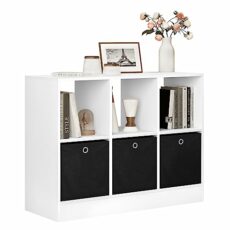 WOLTU Bookcase with 3 Drawers Made of Non-Woven Fabric, Standing Shelf with 6 Compartments, Cube Shelf for Bedroom, Living Room, Study, Office, 80 x 60 x 30 cm, 3093