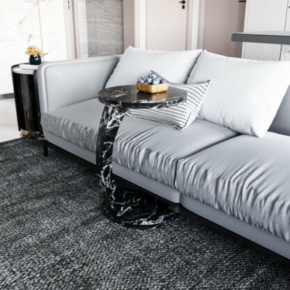 WOOVEN DESIGN C-Shape Coffee Table with Wheels, Portable Sofa Side Table, Round Coffee Table, Sofa Side Table, Stylish Wooden Furniture for Home Decoration 2 WOOVEN DESIGN C-Shape Coffee Table with Wheels, Portable Sofa Side Table, Round Coffee Table, Sofa Side Table, Stylish Wooden Furniture for Home Decoration - Image 2