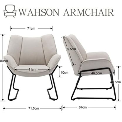 Wahson Modern Accent Chair Linen Occasional Tub Chair Upholstered Armchair with Black Metal Legs, Cocktail Chair for Bedroom - Image 3