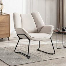 Wahson Modern Accent Chair Linen Occasional Tub Chair Upholstered Armchair with Black Metal Legs, Cocktail Chair for Bedroom