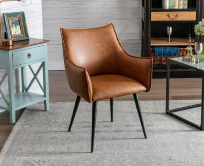 Wahson PU Leather Accent Chair Retro Armchair with Thick Padded Seat, Occasional Side Chair for Living Room/Bedroom/Kitchen, Brown - Image 4