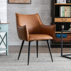 Wahson PU Leather Accent Chair Retro Armchair with Thick Padded Seat, Occasional Side Chair for Living Room/Bedroom/Kitchen, Brown