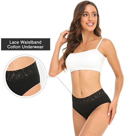 Wealurre Cotton Underwear Women Lace Waistband Full Briefs Ladies High Leg Knickers for Women Soft Stretch Panties Multipack 5 - Image 3