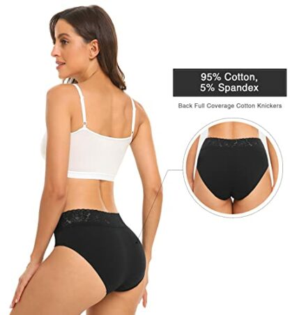 Wealurre Cotton Underwear Women Lace Waistband Full Briefs Ladies High Leg Knickers for Women Soft Stretch Panties Multipack 5 - Image 4