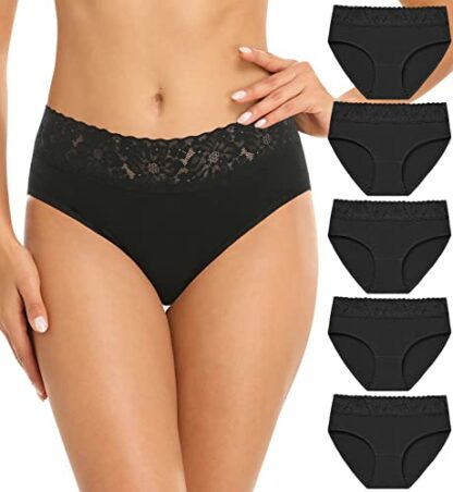 Wealurre Cotton Underwear Women Lace Waistband Full Briefs Ladies High Leg Knickers for Women Soft Stretch Panties Multipack 5 - Image 2
