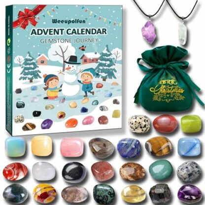 Weeupolfun Advent Calendar 2024-24 Days of Crystals Christmas Countdown Calendar Gemstones, Natural Mineral & Rock Stone Collection with Necklaces and Xmas Bags Scientific Gift for Girls Boys 2 Weeupolfun Advent Calendar 2024-24 Days of Crystals Christmas Countdown Calendar Gemstones, Natural Mineral & Rock Stone Collection with Necklaces and Xmas Bags Scientific Gift for Girls Boys - Image 2