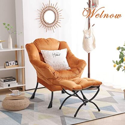 Welnow Lazy Chair with Ottoman, Modern Lounge Accent Chair with Armrests and a Side Pocket, Leisure Upholstered Sofa Chair Set, Reading Chair with Footrest for Small Space, Corner Chair - Image 3