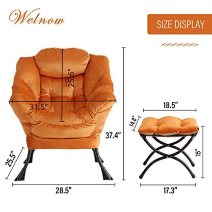 Welnow Lazy Chair with Ottoman, Modern Lounge Accent Chair with Armrests and a Side Pocket, Leisure Upholstered Sofa Chair Set, Reading Chair with Footrest for Small Space, Corner Chair - Image 4