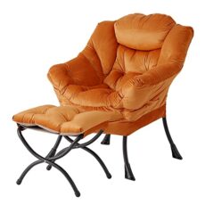 Welnow Lazy Chair with Ottoman, Modern Lounge Accent Chair with Armrests and a Side Pocket, Leisure Upholstered Sofa Chair Set, Reading Chair with Footrest for Small Space, Corner Chair