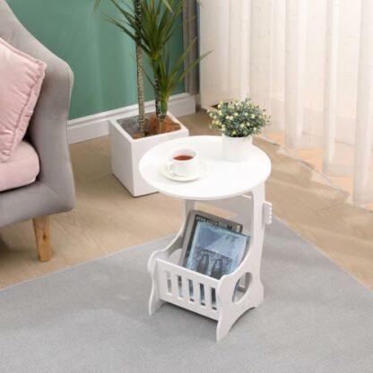 White End Table with Storage Basket, Bedside Table Nightstand for Bedroom, Small Coffee Table for Living Room, Space Saving Side Table for Balcony Hallway, Bathroom Side Table - Image 4