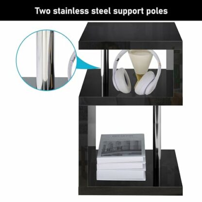 White High Gloss Coffee Table Side Table Coffee End Table With LED RGB Lights Coffee Table For Living Room, 2 Tier Storage Shelves S Shape Rectangle Table - Image 4