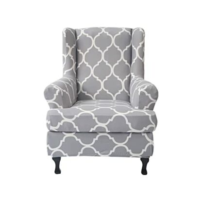 Wing Chair Slipcovers 2 Pieces Stretch Spandex Wingback Chair Covers Sofa Slipcover Printing Wingback Armchair Slipcovers Furniture Protector Couch Soft with Elastic Bottom for Wingback Chairs,03 - Image 2