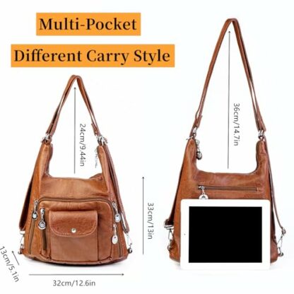 Women Handbags Hobo Bag Tote Bags Shoulder Bag Soft Washed Leather Multifunctional Messenger Bag - Image 3