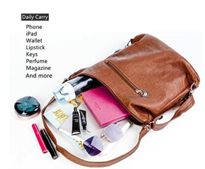 Women Handbags Hobo Bag Tote Bags Shoulder Bag Soft Washed Leather Multifunctional Messenger Bag - Image 4