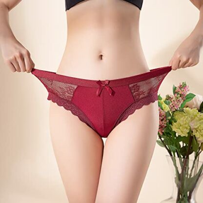 Women's Lace Knickers Multipack of 5, Ultra Thin Floral Lace Briefs Ladies, Sexy Panties with Bow, Stretchy Low Rise Bikini Hipster Lace Underwear for Women - Image 3