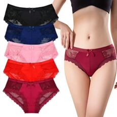 Women's Lace Knickers Multipack of 5, Ultra Thin Floral Lace Briefs Ladies, Sexy Panties with Bow, Stretchy Low Rise Bikini Hipster Lace Underwear for Women