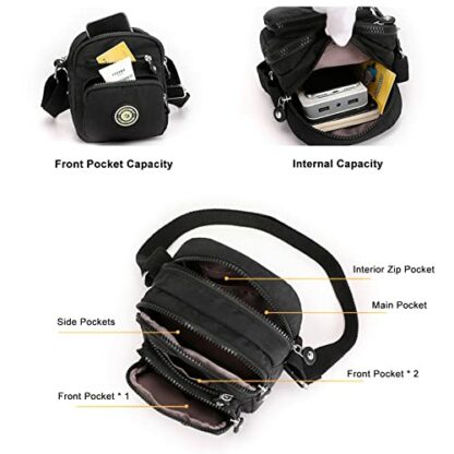 Womens Multi Pocket Casual Nylon Cross Body Bag Messenger Handbag for Ladies Girls Shopping Hiking Daily Use - Image 3