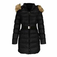 Womens Winter Coats Warm Puffer Jackets Zipper Short Quilted Jackets Ladies Parkas Jacket Slim Fit Down Padded Coat with Mid Belt Faux Fur Trim Overcoat Thickened Windproof Outerwear with Fur Hood