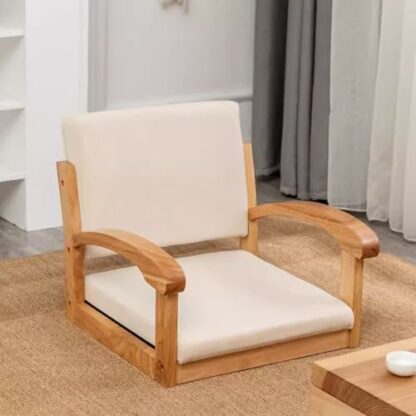 Wooden Tatami Chair with Armrest and Backrest, Meditation Floor Chair, Portable Japanese Legless Chair, Lazy Sofa for Bay Window Meditation Reading 2 Wooden Tatami Chair with Armrest and Backrest, Meditation Floor Chair, Portable Japanese Legless Chair, Lazy Sofa for Bay Window Meditation Reading - Image 2