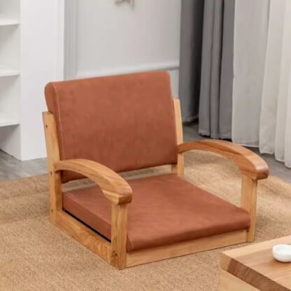 Wooden Tatami Chair with Back Support and Armrest, Japanese Legless Lazy Chair Bay Window Balcony Living Room Chair Floor Seat, Meditation Floor Chair Lazy Sofa 2 Wooden Tatami Chair with Back Support and Armrest, Japanese Legless Lazy Chair Bay Window Balcony Living Room Chair Floor Seat, Meditation Floor Chair Lazy Sofa - Image 2
