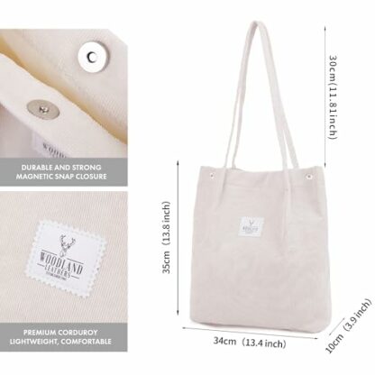 Woodland Corduroy Shoulder And Tote Bags For Women, Handbags For Women Girls Large Capacity Bag With Inner Pocket, Lightweight, Foldable Bag Perfect as Schoolbag, Shopping, Travel - Image 3