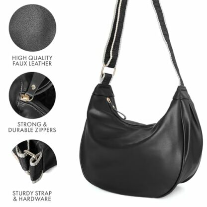 Woodland Leathers Women's Hobo Bag, Versatile Crescent Shoulder Bag With Adjustable Strap For Crossbody Wear, Small Faux Leather Ladies Bags With Zipper, Casual Design Handbags For Women 3 Woodland Leathers Women's Hobo Bag, Versatile Crescent Shoulder Bag With Adjustable Strap For Crossbody Wear, Small Faux Leather Ladies Bags With Zipper, Casual Design Handbags For Women - Image 3