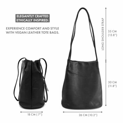 Woodland Leathers Women's Medium Size Vegan Leather Hobo Bucket Tote Handbags For Women - Elegant Black Handbag With Long Straps, Stylishly Spacious Designer Elegance bags for women - Image 3