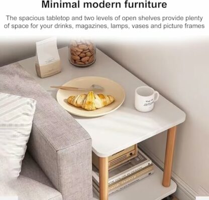 Worparsen Rolling Sofa Side Table,2-Tier small end table,Wood Overbed Table With Wheels,Side Table End Table Bedside Table Nightstand,Solid Wood Slim Snack Coffee Table for Living Room, Bedroom - Image 4