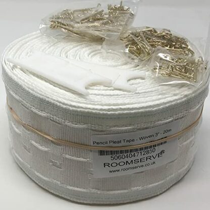 Woven pocket Pencil Pleat Curtain Heading Tape for heavy curtains + hooks + cord tidies - Image 3
