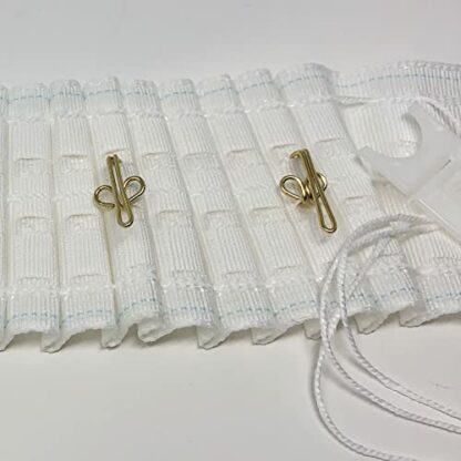 Woven pocket Pencil Pleat Curtain Heading Tape for heavy curtains + hooks + cord tidies - Image 2