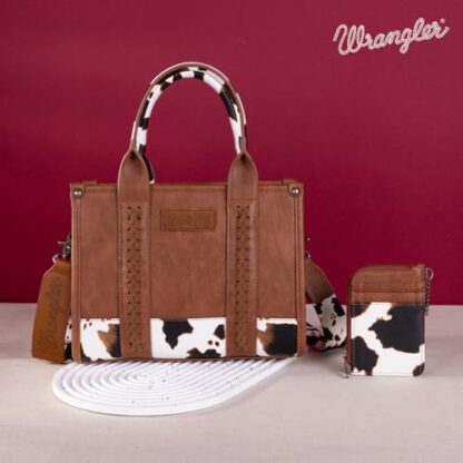 Wrangler Cow Print Tote Bag Sets for Women 2Pcs Western Handbags and Card Wallet Designer Satchel Purses - Image 4
